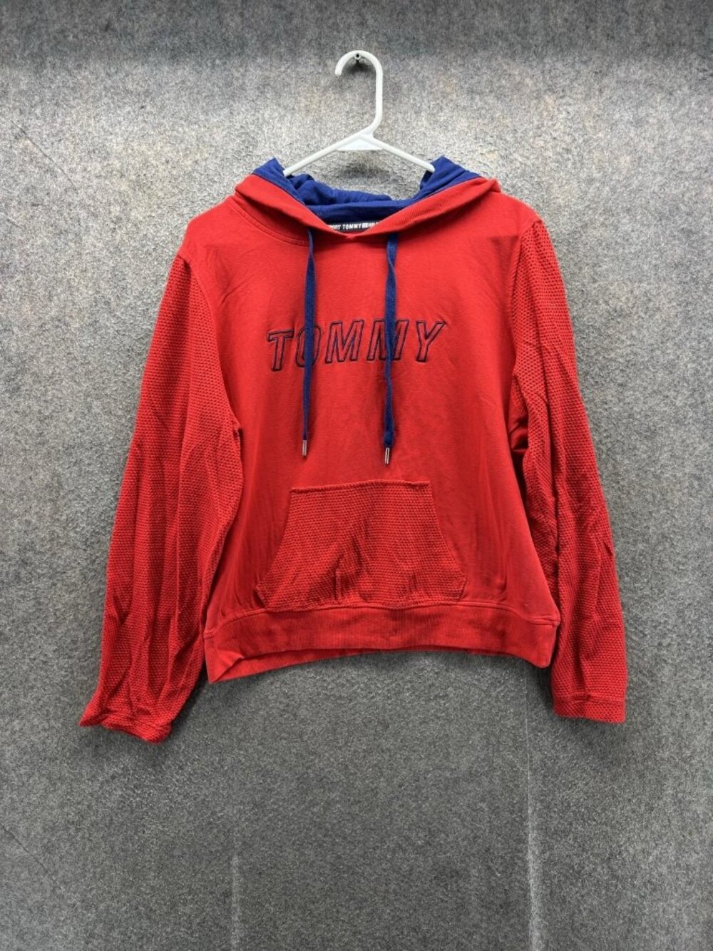 Tommy Hilfiger Sport Hoodie Womens 2XL Red Mesh Sleeves Logo Pullover Top